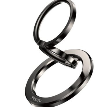 Two black metal interlocking rings forming a linked keychain accessory