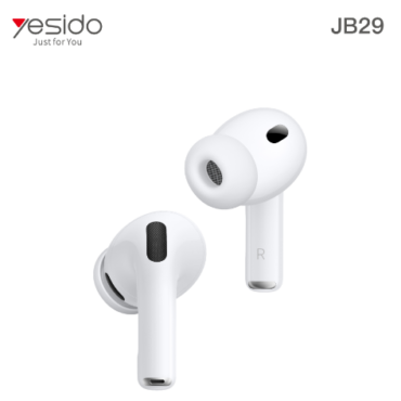 Yesido JB29 white wireless earbuds shown from above with one earbud angled forward.