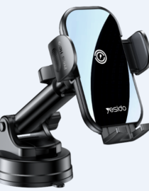 Yesido car phone mount on an adjustable arm with suction base and cradle holding a smartphone in portrait orientation