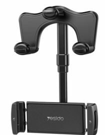 Black car phone holder with adjustable side clamps and bottom cradle Vesido branded center pad for secure mounting