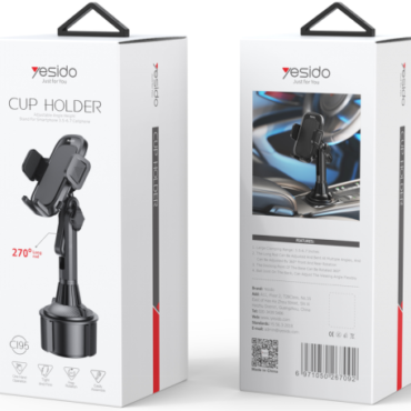 image78png - المول الشامل في الاردن Front view of Vesido Cup Holder car phone mount packaging showing the adjustable cradle and base design on a white box image on the left