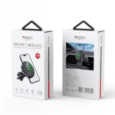 Two Yesido Magnet Wireless packaging boxes for a wireless car phone charger shown in front and back views
