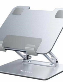 Adjustable metal tabletlaptop stand with padded grips and base plate