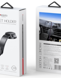 Boxed magnet holder product packaging front box shows a curved black magnetic car mount brand Yesido with Magnet Holder label and specs on the lower area