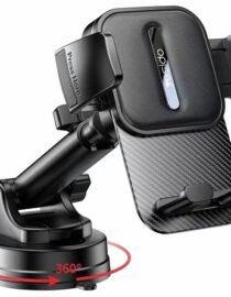 Car phone mount with adjustable arms and a 360 degree swivel base for rotation