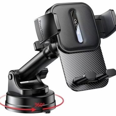 Car phone mount with adjustable arms and a 360 degree swivel base for rotation