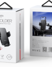 Pair of packaging boxes for a car phone holder showing the holder on the front and a mounted view with a barcode on the back