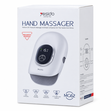 Box for a Yesido Hand Massager, showing the device with a circular control panel on the front of the package.